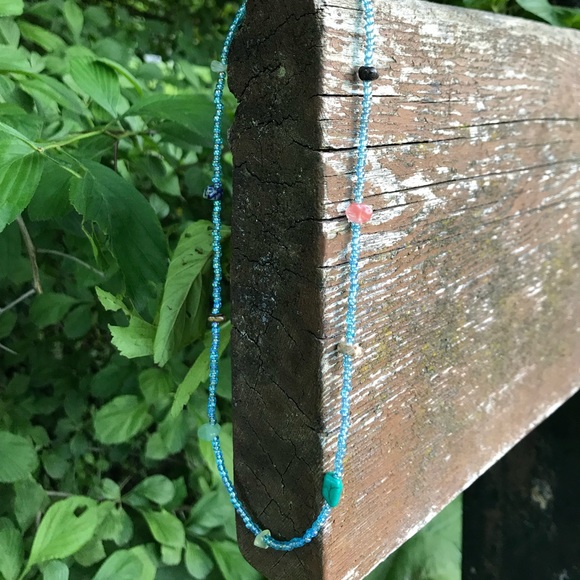 Crystals with blue glass beads necklace - Picture 4 of 10